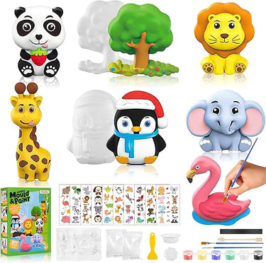WuGU Animales Figuras para Pintar Kit, Creative Kit Pintura Niños, 3D Escayola Manualidades, Kit Manualidades Niños 4 5 6 7 8 9 Años con Moldes y Accesorios, Regalo Niña 4 5 6 7 8 9 10 11 12 Años
